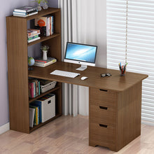 Load image into Gallery viewer, Wooden Corner Desk With Storage Bookshelf-Black Oak