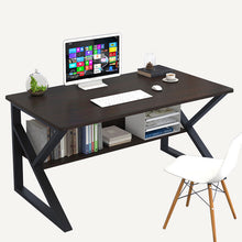 Load image into Gallery viewer, Office Study Writing Table With Steel Storage Frame,Black walnut
