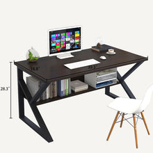 Load image into Gallery viewer, Office Study Writing Table With Steel Storage Frame,Black walnut