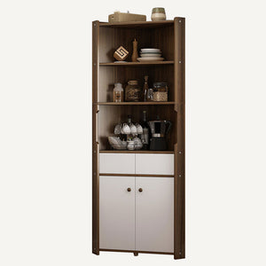 Free Standing Tall Floor Corner Cabinet With  Three Tier Shelves