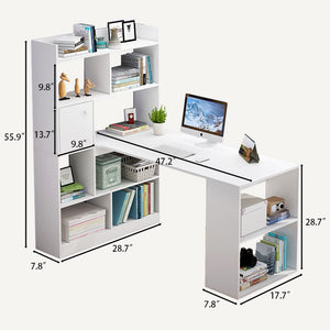Corner Home Office Computer Workstation Table  With Bookshelf 